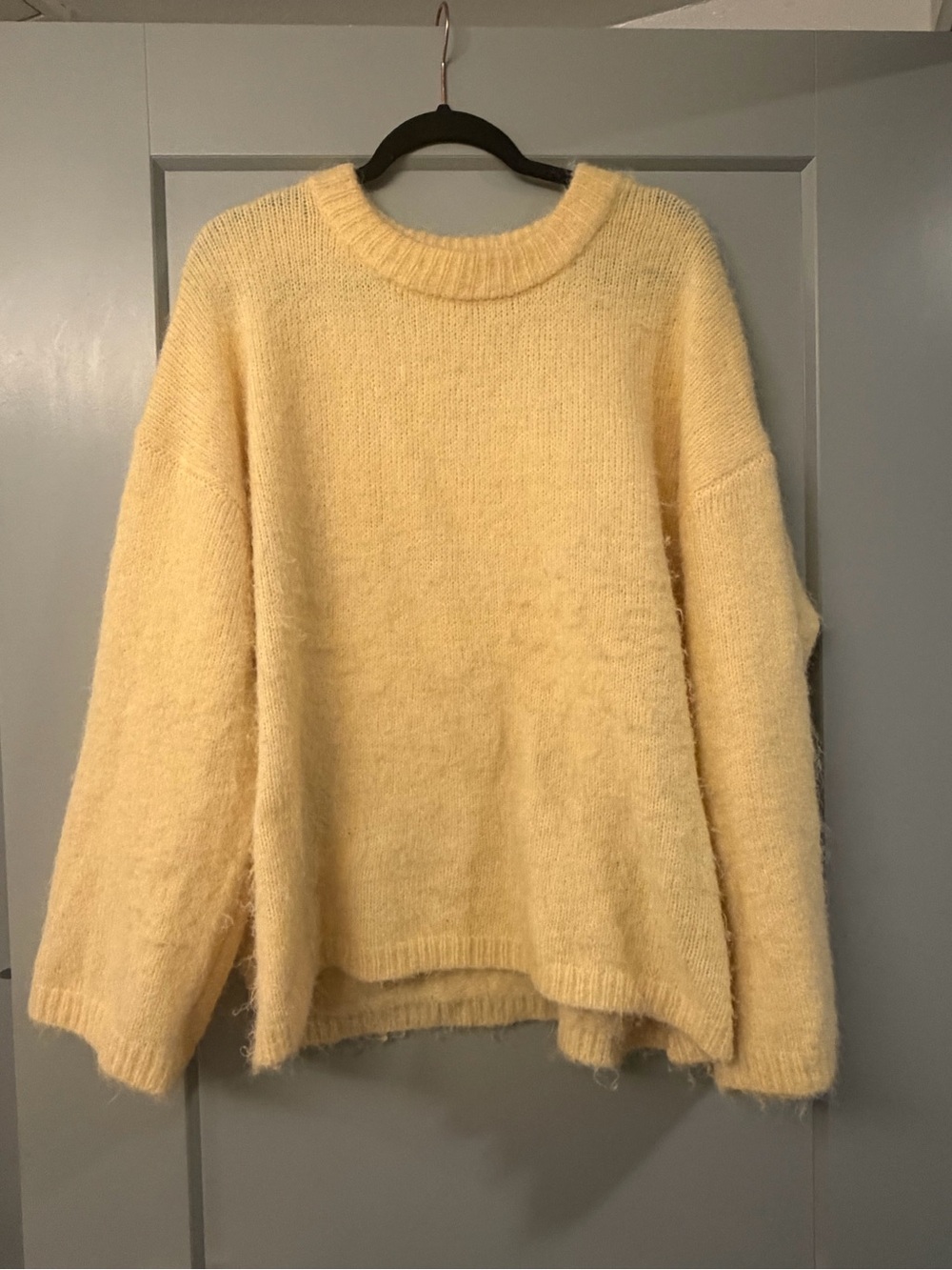Topshop Fuzzy Crewneck Sweater in Pale Yellow